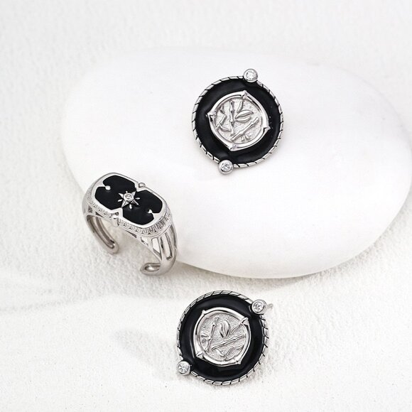 Chic S925 Sterling Silver Enamel Medallion Stud Earrings - Picture 10 of 10